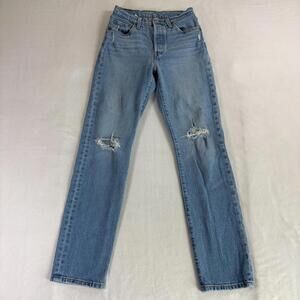 Levis 527 Womens W25 L30 Bootcut Light Wash Distressed Waterless Denim